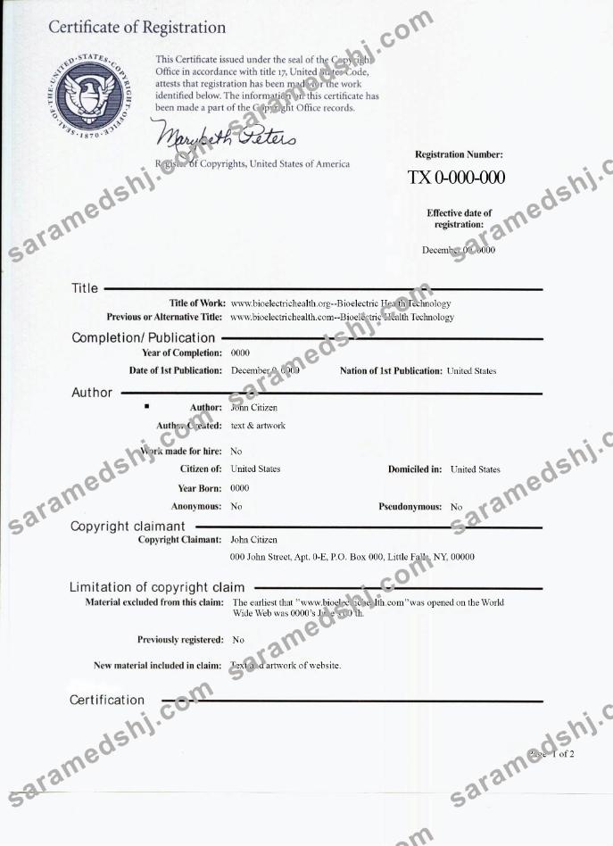 USA certificate of registration